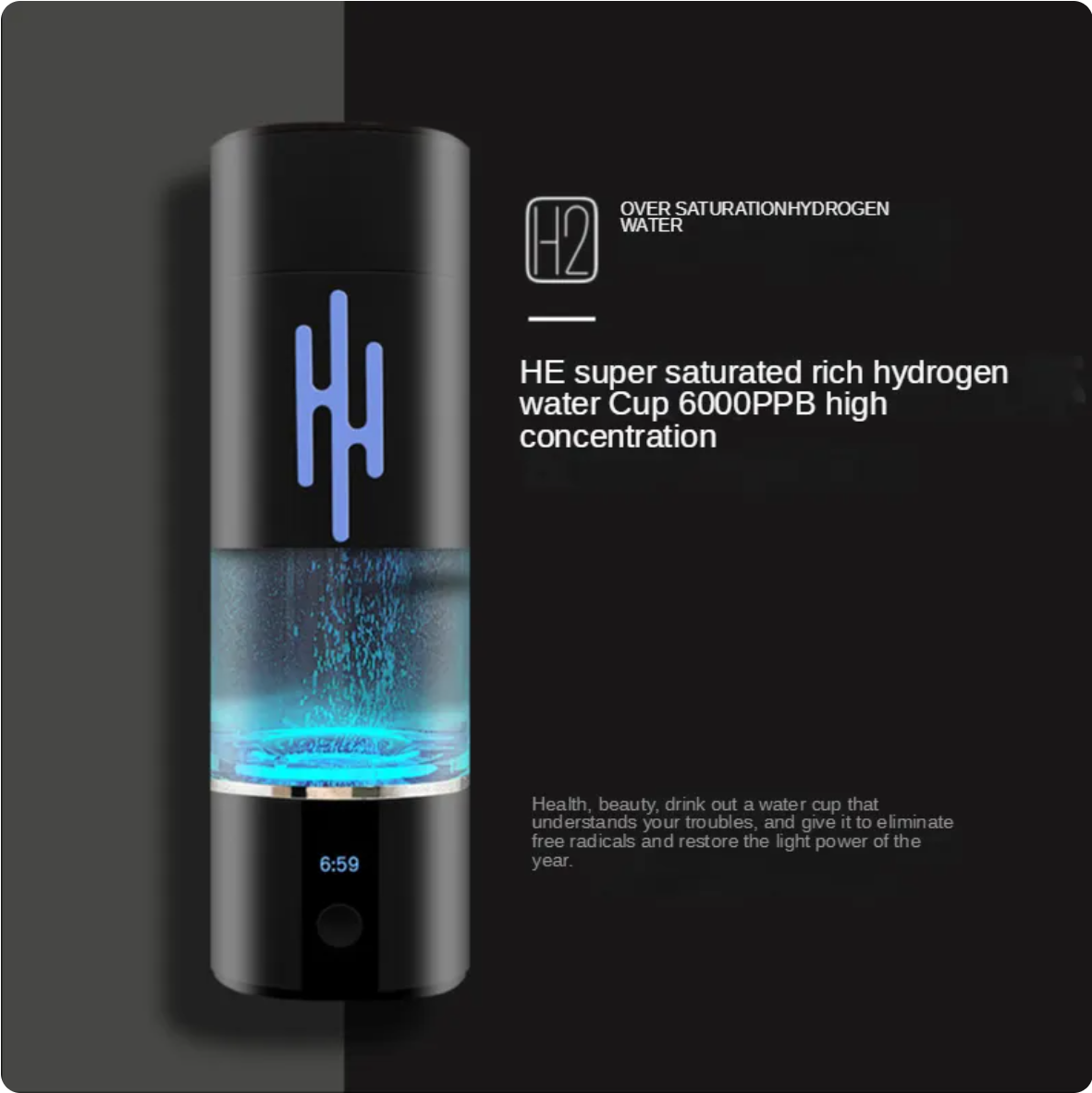 6000PPB h2 portable h2 rich hydrogen water bottle spe/pem rich hydrogen cup water generator